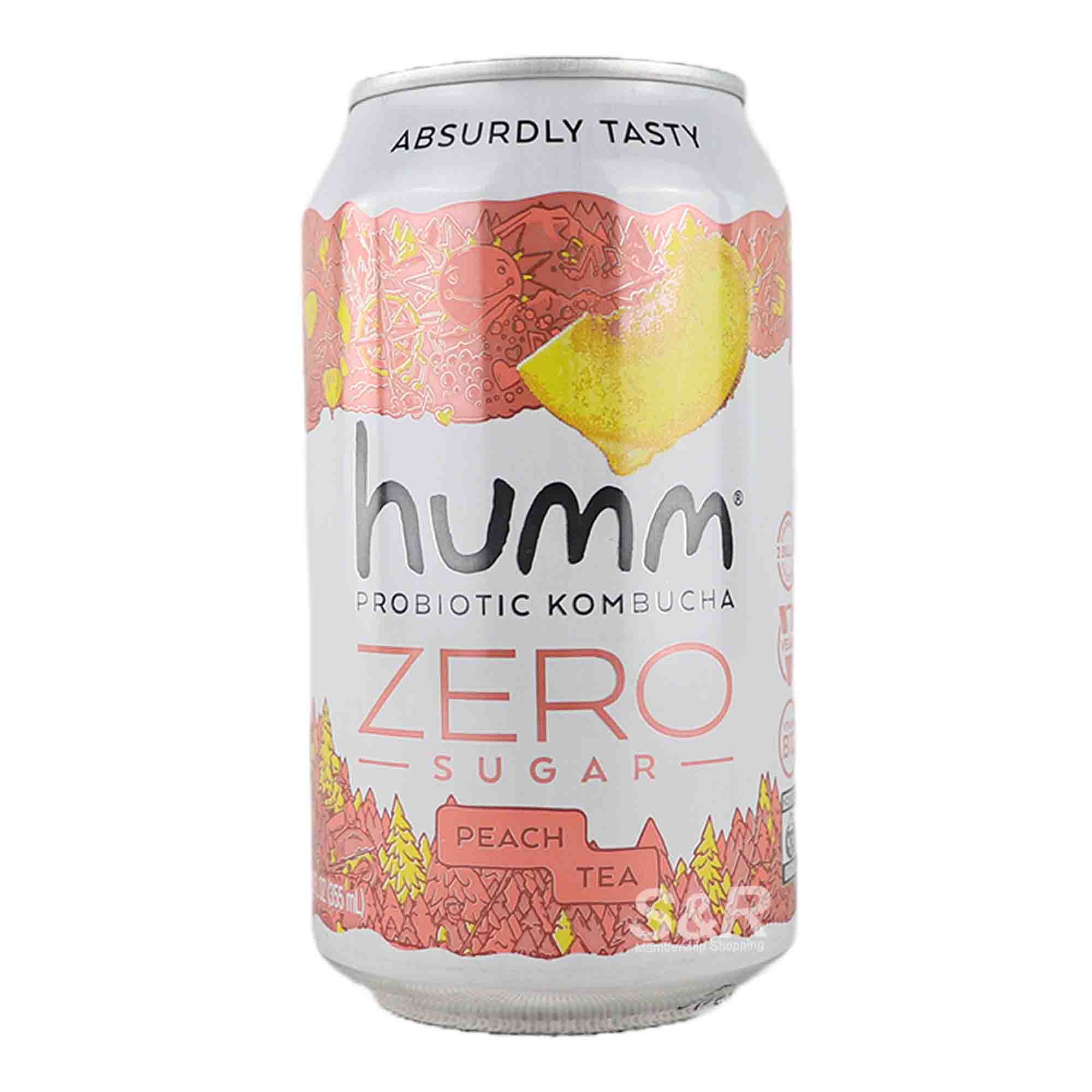 Humm Kombucha Zero Sugar Peach Tea 355mL